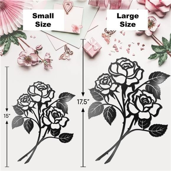 Rose Wall Decor Black Metal Art - Rose Flower Wall Decor Black Metal Wall Decor - Picture 7 of 7